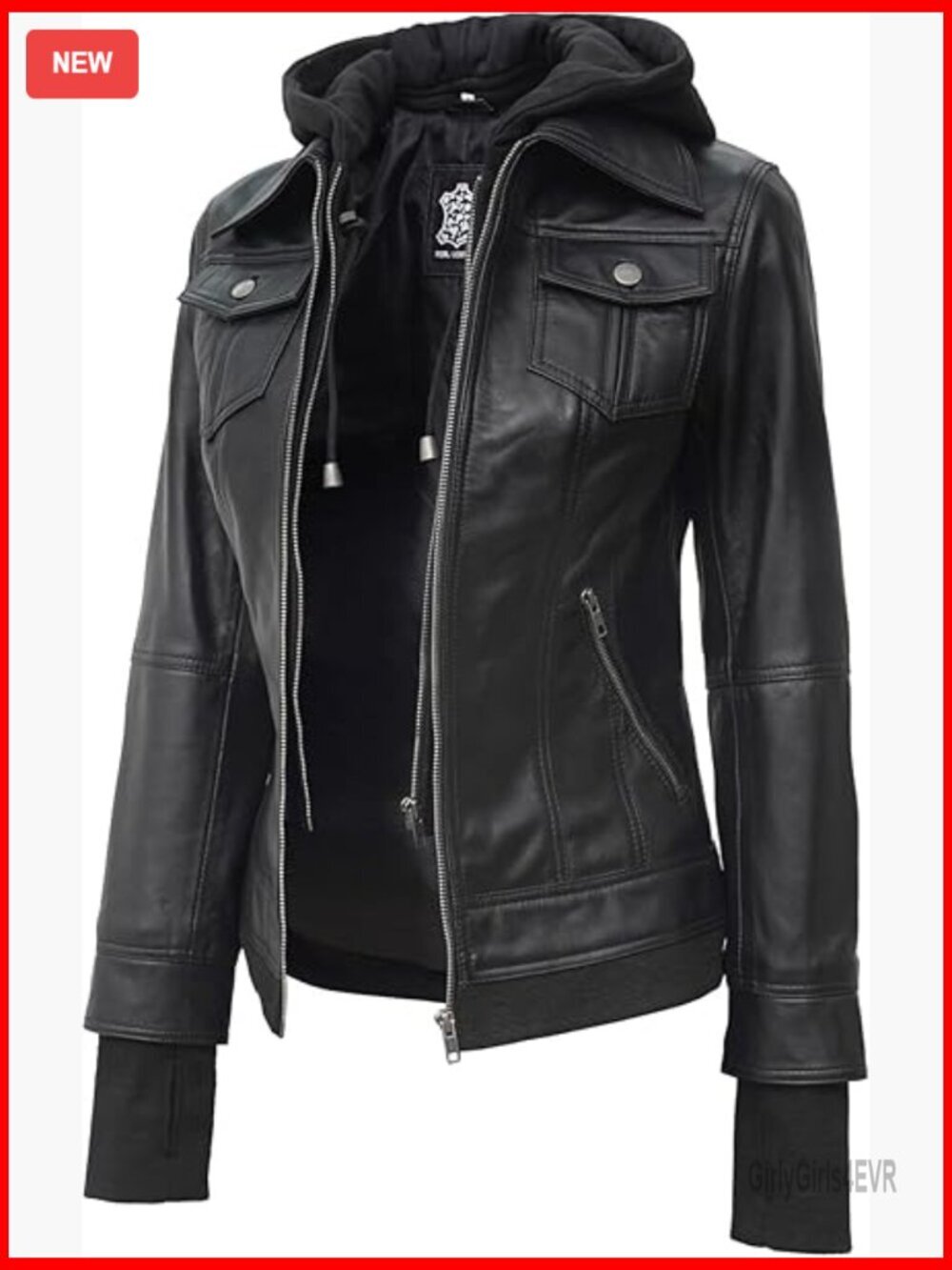 Lambskin Leather Jacket with Removable Hood, Regular Fit, All Seasons
